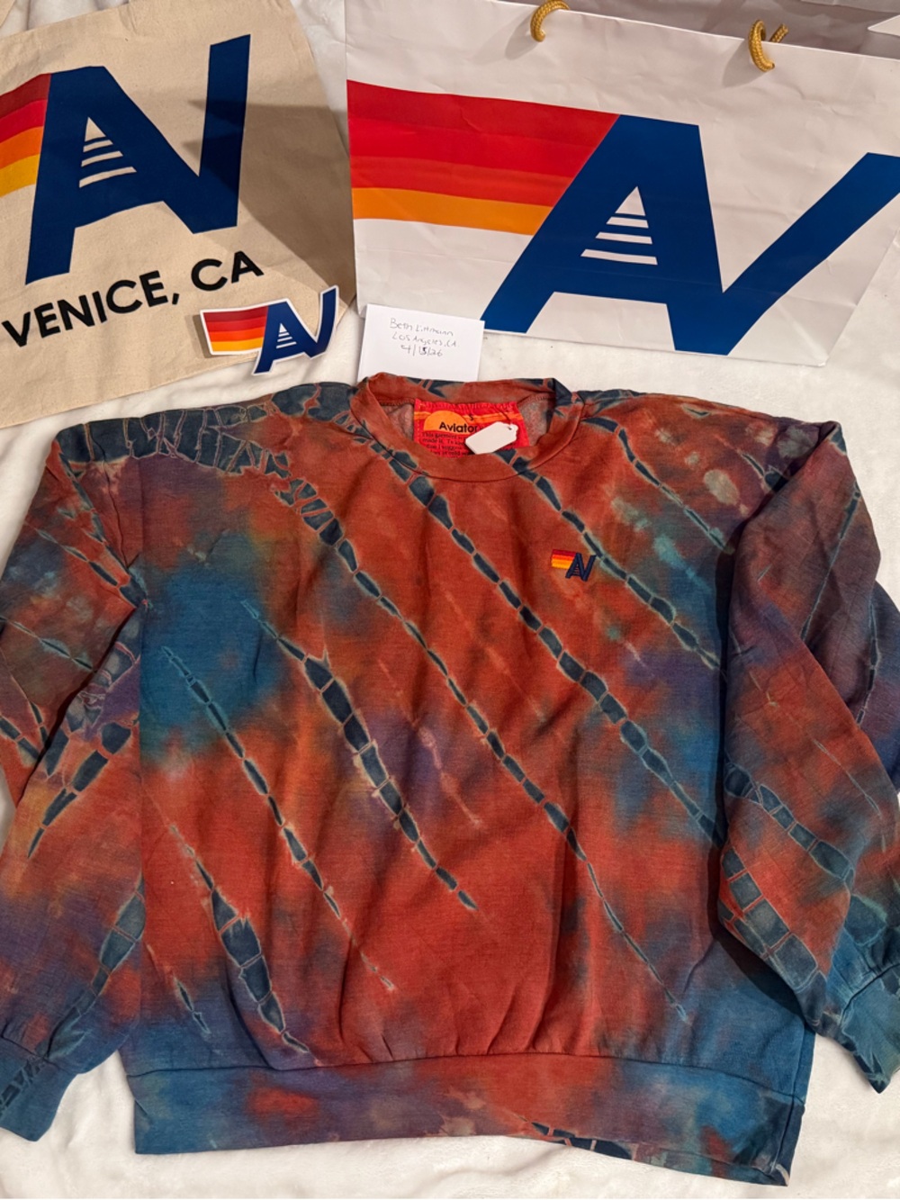 New with tag AVIATOR NATION HAND DYED Relax CREW Small + Tote Nag